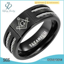 New Mens Black Titanium Masonic Ring Latin Gravure Intérieur
